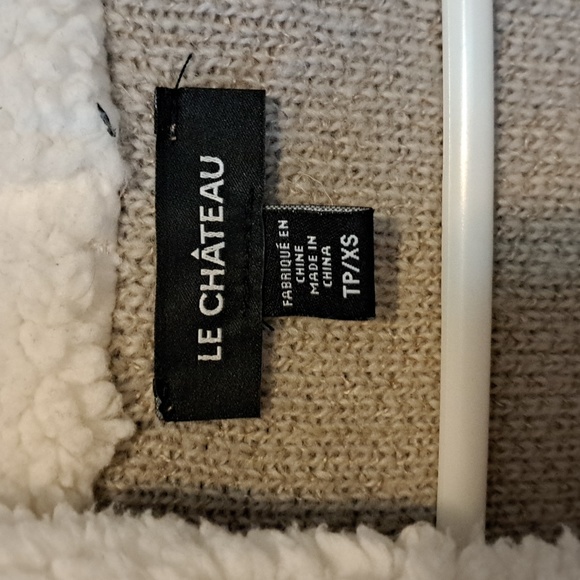 Sz XS (Fits to M) Lovely tan sweater coat w cream collar/ fold down hood & cuffs - Picture 2 of 8